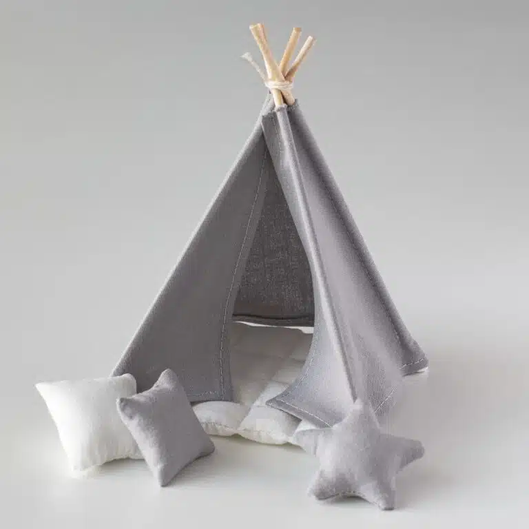 Grey cosy tepee with pillows in 1:12 scale