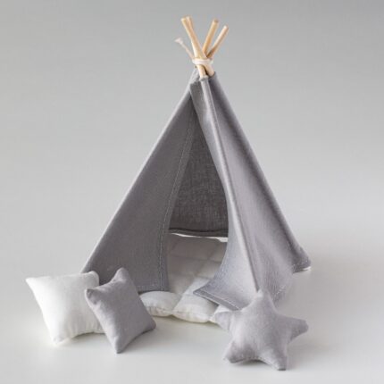 Grey cosy tepee with pillows in 1:12 scale