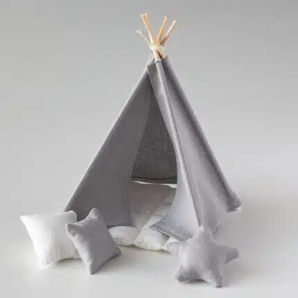 Grey cosy tepee with pillows in 1:12 scale
