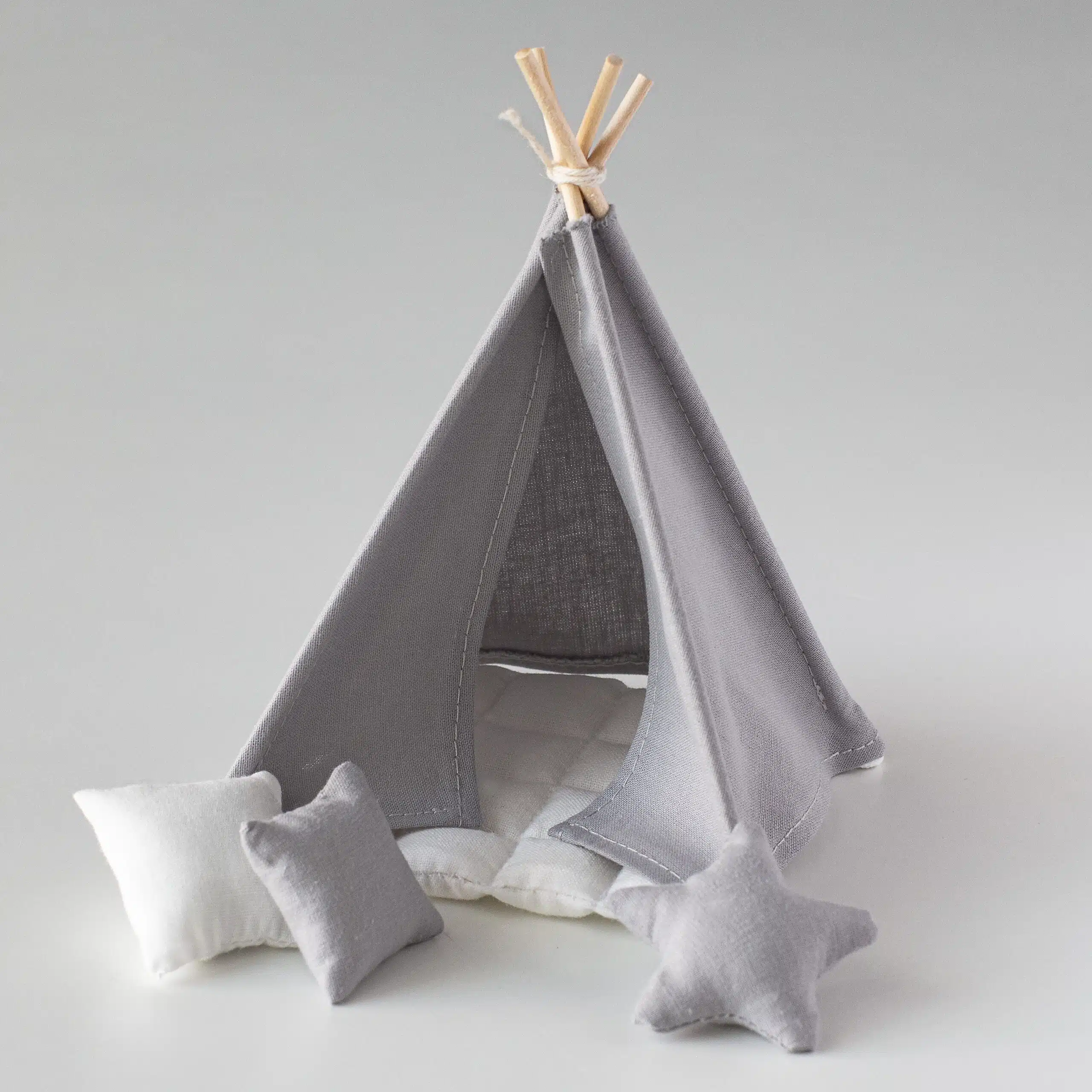 Grey cosy tepee with pillows in 1:12 scale
