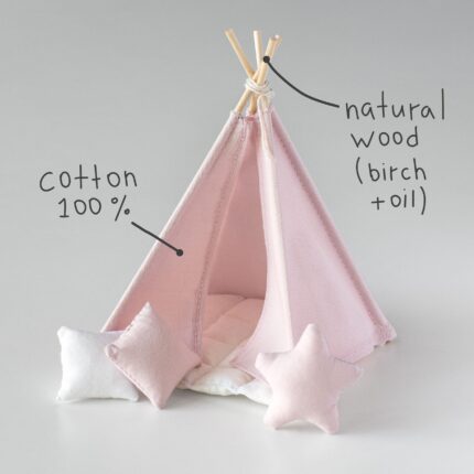 Tepee is made of cotton and natural wood