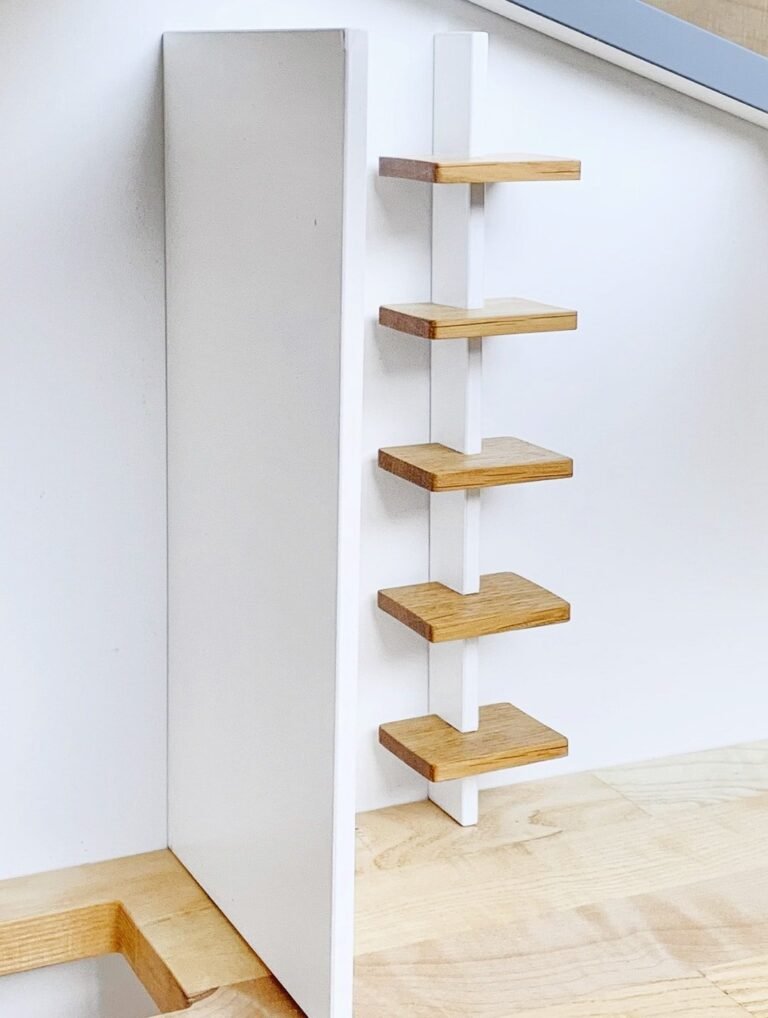 Dollhouse magnetic wall loaded with accessories: large and small mirrors, floating shelves, posters, vanity and rack – all snap on with magnets