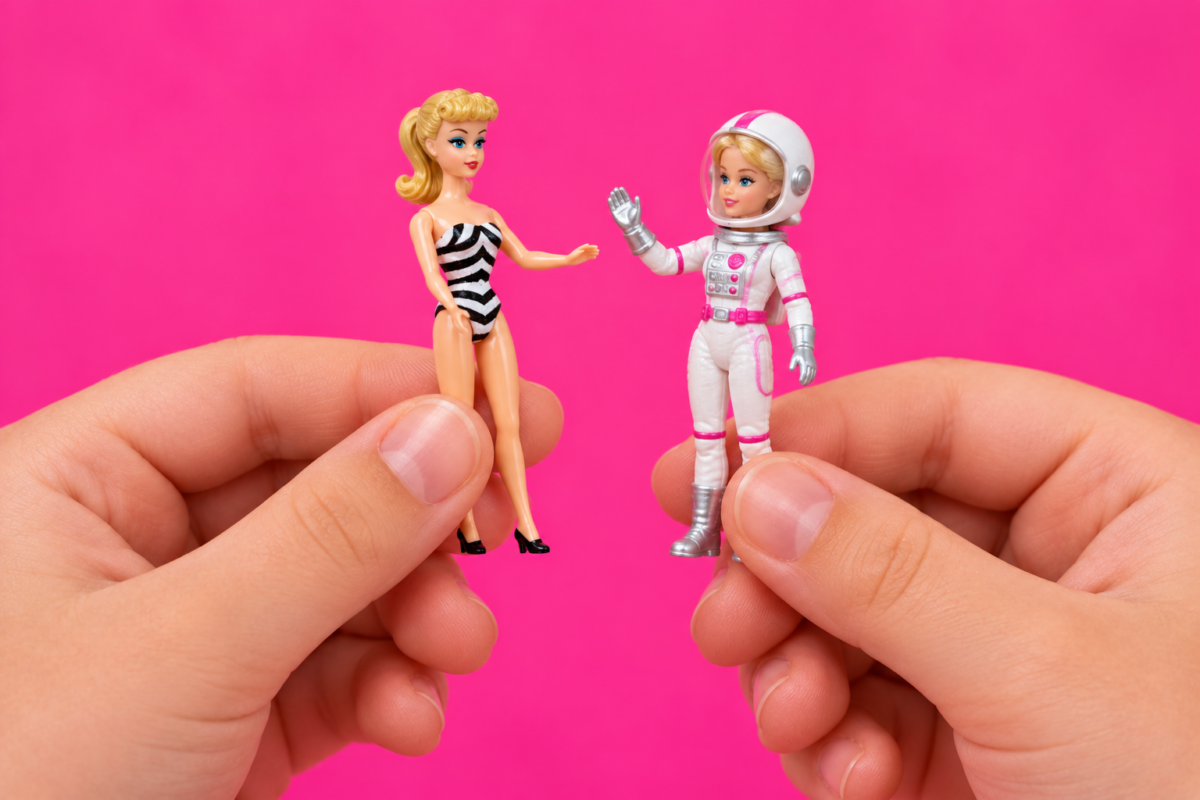 World's Smallest Barbie miniature dolls held in a child's hands